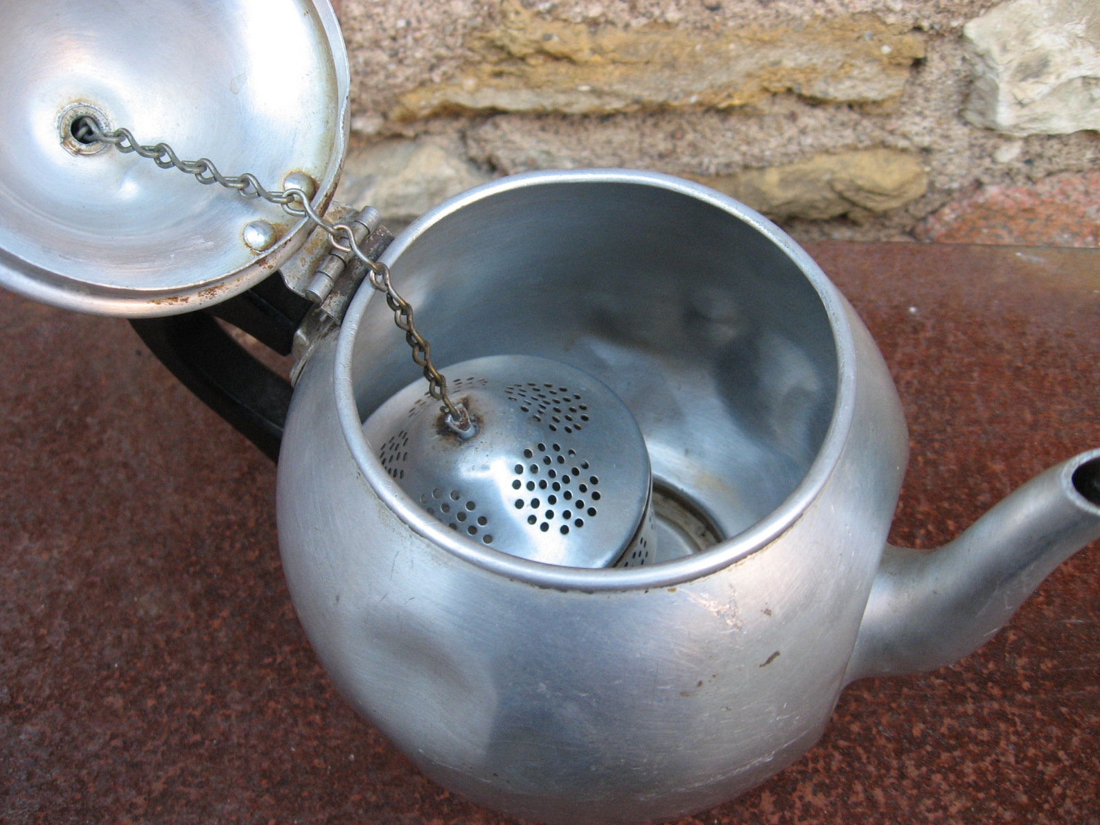Vintage TEAPOT with STRAINER Priscilla ware. The basket is Etsy