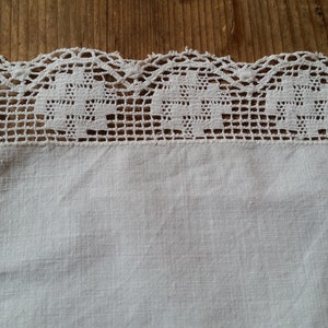 Edwardian linen and lace handkerchief. Fine white linen with hand made cotton lace trim around the edges. Quality antique from France.