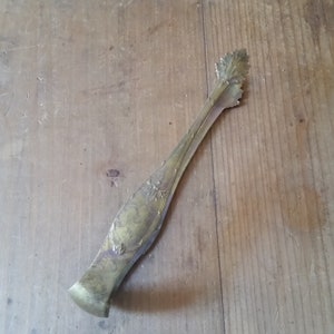 Art Nouveau French Tongs with leaf design pincers.  Antique brass grippers for sugar cubes, ice, olives or asparagus.