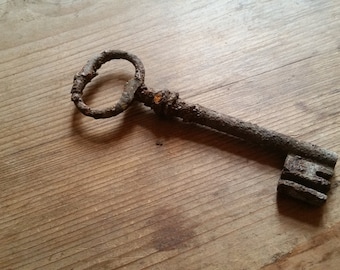 Antique FRENCH RUSTY KEY for front door of house in France. Rustic country living decoration.