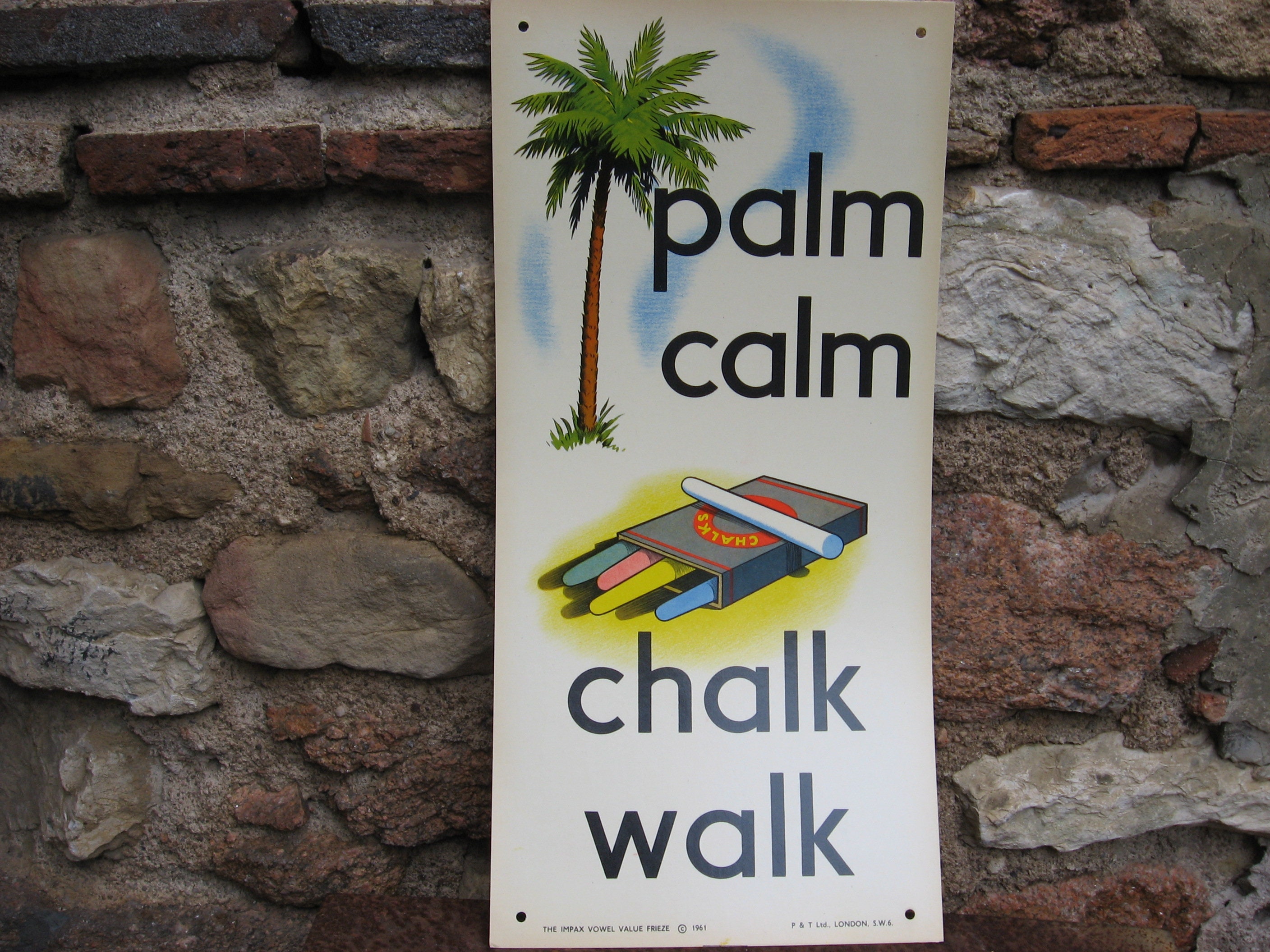 Affiche d'enseignement en Salle de Classe Des Années 1960 de Mots Rimés. Grande Décoration Vintage C