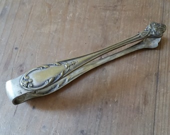 Vintage FRENCH SUGAR TONGS with art nouveau pincers and baroque style decorative design on the handles.