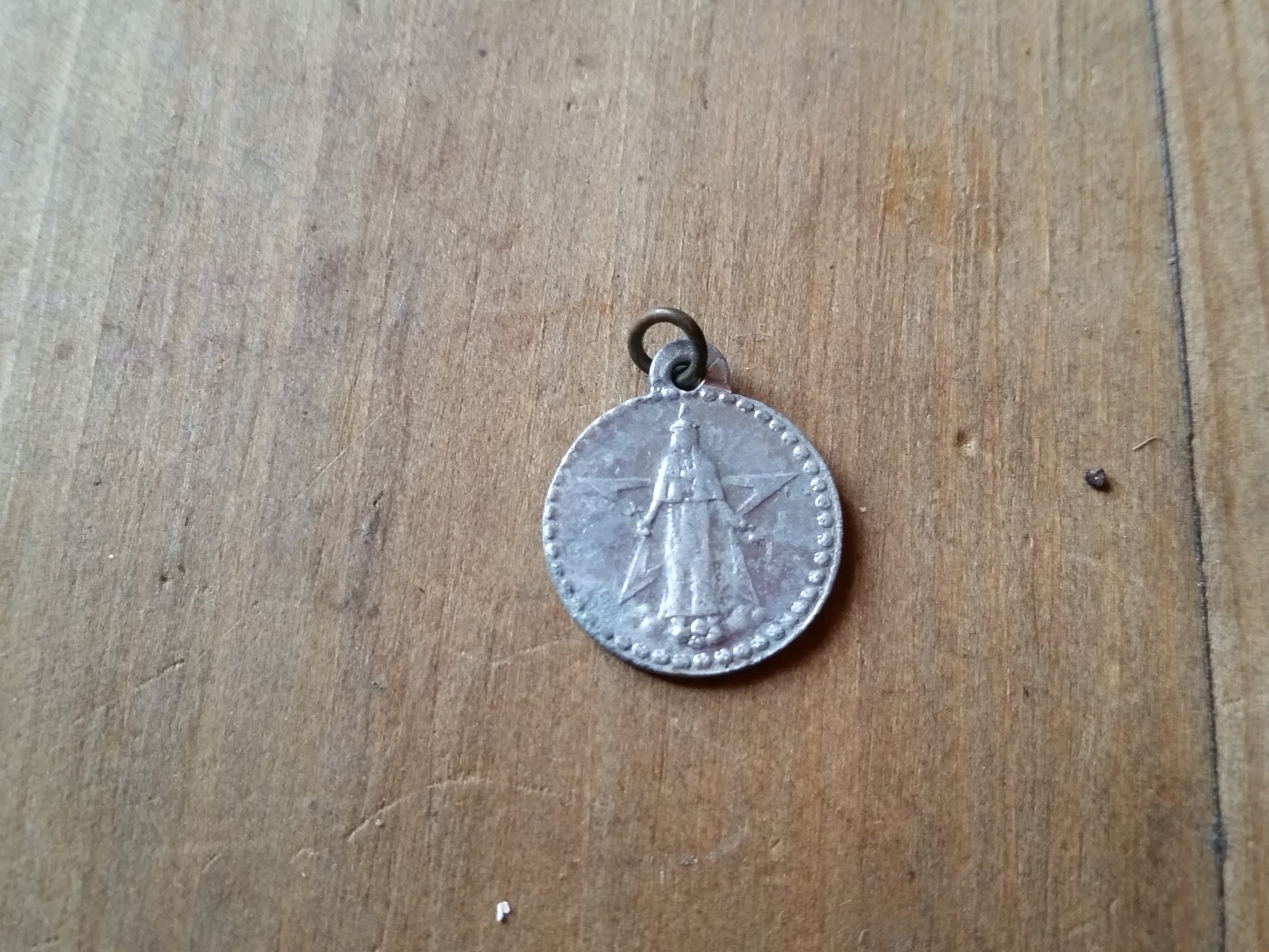 Vintage Notre Dame de Ham Sacré-Cœur Jésus Pendentif Prière, Double Face. Les Années 1930 Français P