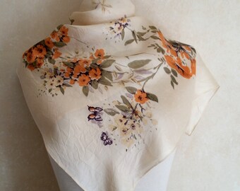 1950s SPRING in the GARDEN French Vintage Scarf of flitting butterflies amongst beautiful flowers.