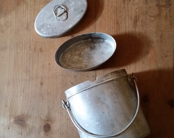 WW1 MILITARY MESS KIT from France, of 3 pieces. French World War One army meal canteen, antique bento lunch box.