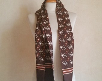 1960s FRENCH MEN'S GROOVY Scarf of mid century modern design in earth tones. Real vintage retro boho chic style.