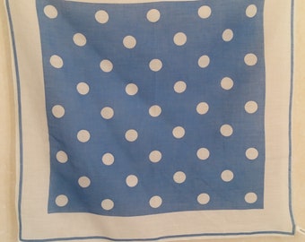 Vintage POLKA DOT  SCARF, pure rockabilly casual fashion of deep teal and white colors on cotton.