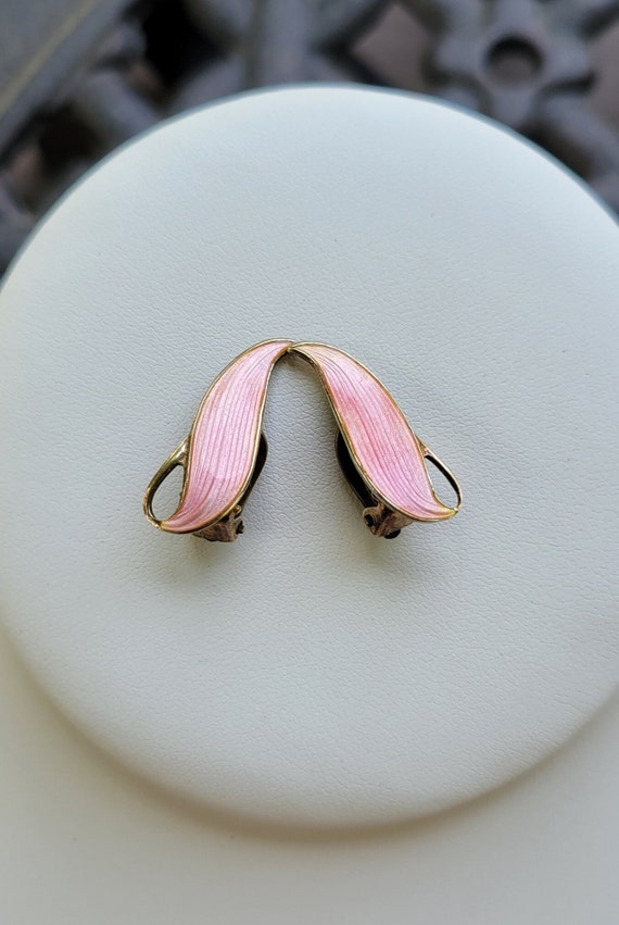 Vintage 925s Sterling Pink Enamel Clip On Earrings