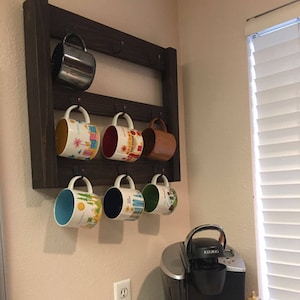 Coffee Cup Rack | Mug Rack | Wood Wall Rack | Coffee Cup Holder | Coffee Mug Display | Coffee Bar | Soil And Sawdust | Kitchen Storage