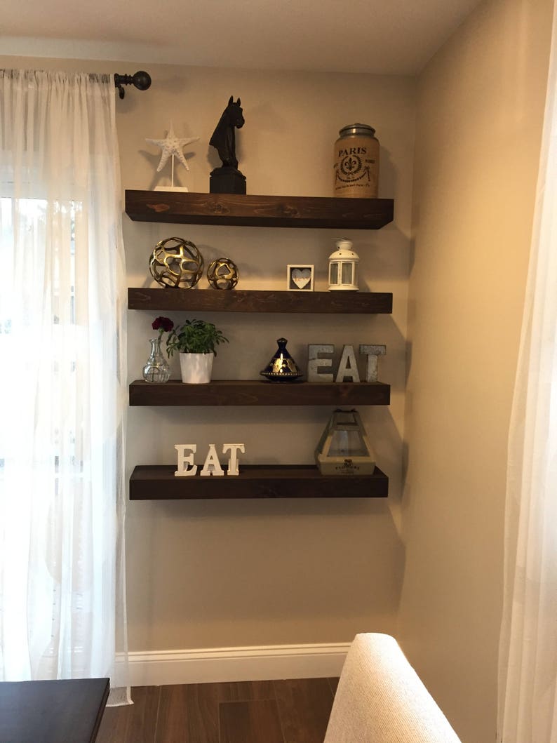 Floating Shelf Wooden Shelf Floating Shelves Corner Shelf Kitchen Open Shelving Wooden Wall Decor Farmhouse Decor Bathroom image 6