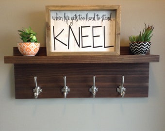 Handcrafted Rustic Wood Coat Rack with Shelf - Farmhouse Entryway Organizer