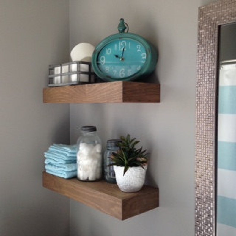 Floating Shelf Wooden Shelf Floating Shelves Corner Shelf Kitchen Open Shelving Wooden Wall Decor Farmhouse Decor Bathroom image 7