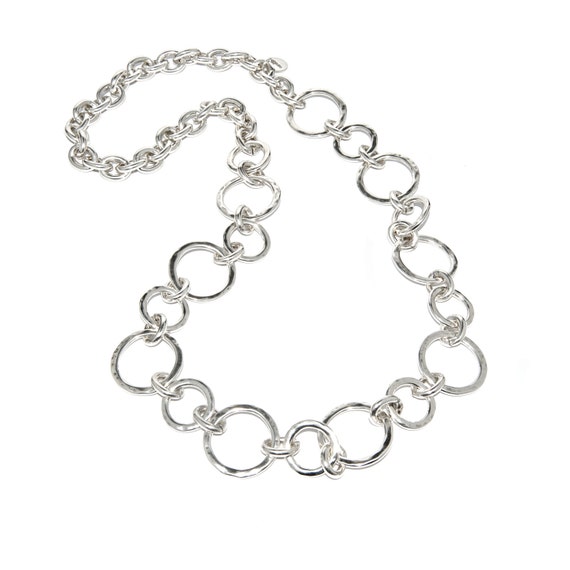 Items similar to Long silver necklace with oxidized finish and