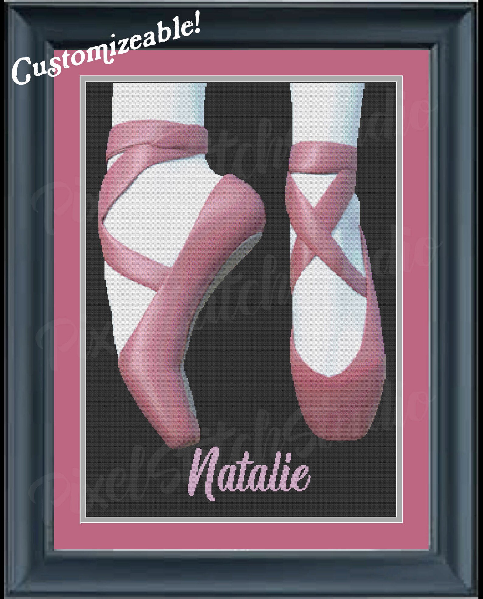 ballet slippers, pink dancing shoes, up on your toes, classic ballerina instant digital download counted cross stitch pattern