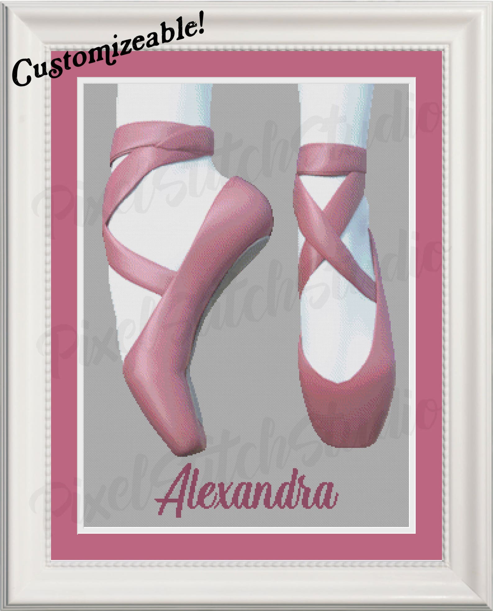 ballet slippers, pink dancing shoes, up on your toes, classic ballerina instant digital download counted cross stitch pattern