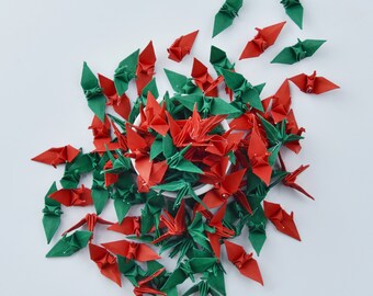 1000 Origami Paper Crane Japanese Pattern Red Green 1.5 inches - Handmade Art for Wedding, Table Decor, Anniversary Gift