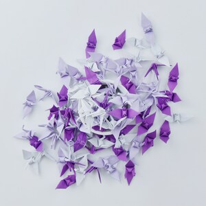 100 gru di carta origami viola bianco 1,5 pollici decorazione giapponese - arte fatta a mano per matrimonio, decorazione della casa, regalo di anniversario, bellissimi motivi