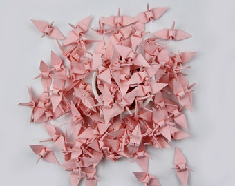 100 grues en papier origami - Rose rose - Petite 3,81 cm (1,5 pouces) - Grues origami préfabriquées pour décoration de mariage, Noël ou Noël