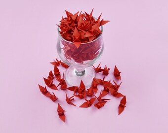 100 Origami Paper Cranes, Small 1.5x1.5 inches, Red Color, for Ornament, Decoration, Wedding Gift