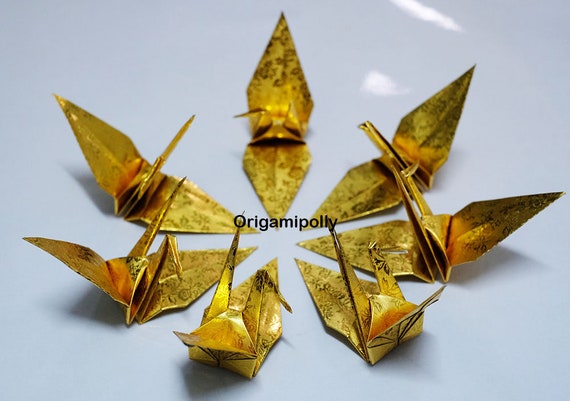 100 Large Origami Cranes Origami Paper Cranes Made of 15cm 6 Inches  Japanese Foil Paper Gold 