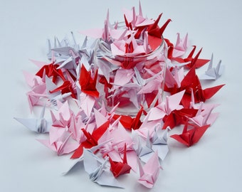 1000 Origami Paper Crane Home Decor Red Pink Red 3 inches  - Handmade Japanese Art, Wedding Gift, Table Decor, Anniversary Gift