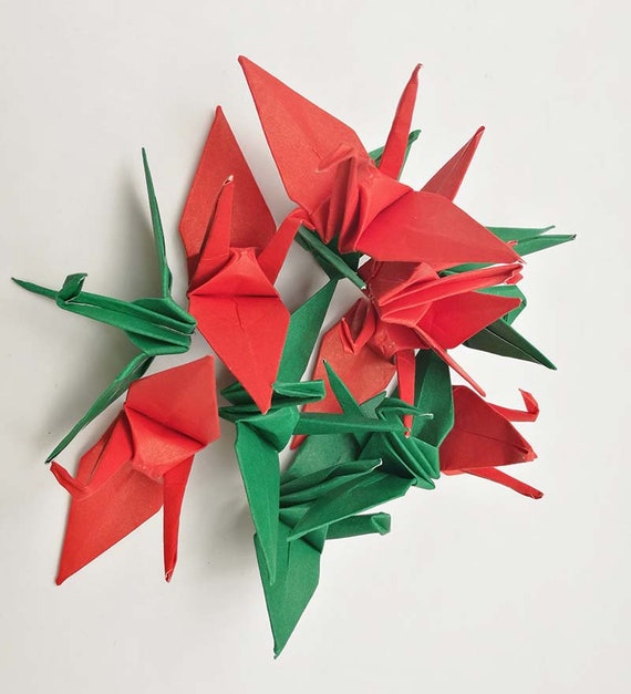 1000 Origami Paper Crane Red Green 3x3 Inches 7 5 Cm Origami Etsy