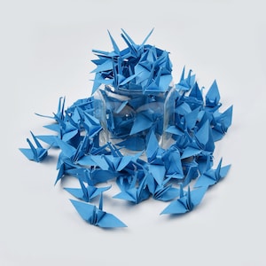 100 Origami Paper Crane Wedding Table Decor Blue 3 inches- Handmade Japanese Art, Gift for Him, Christmas, Anniversary