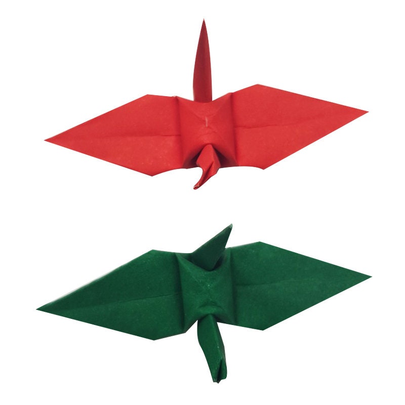 100PCS Premade Green Red Origami Paper Cranes For Christmas Party