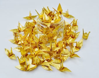 100 Origami Paper Crane Valentine&#39;s Gift Gold 3 inches - Handmade Japanese Art, Wedding Decor, Home Decor, Gift for Him