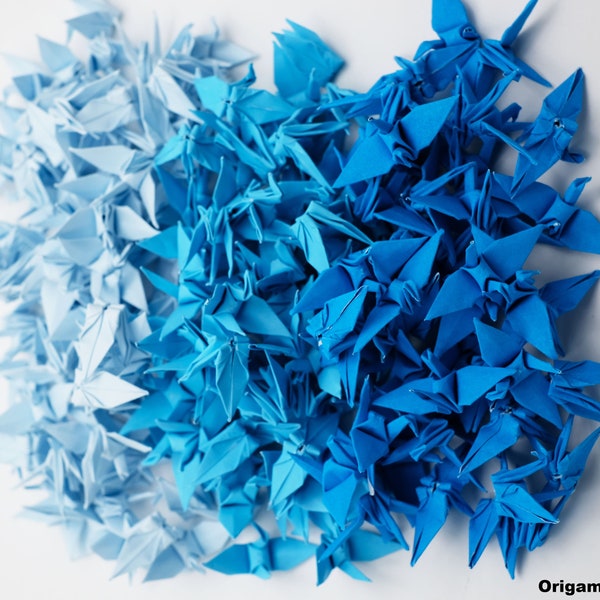 100 Blue Shade Origami Paper Cranes - Small 1.5x1.5 inch - Origami cranes Folded - Wedding Gift, Decor, Wedding Backdrop