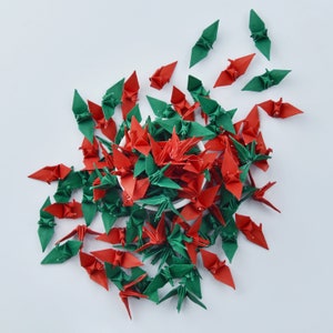 100 Origami Paper Crane 1.5 inches Red Green - Handmade Japanese Art, Wedding Decor, Home Decor, Perfect Anniversary Gift, Unique Patterns