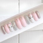 Pink unicorn press on false nails stiletto nails short coffin Fake nails Acrylic nails gel nails holographic short nails