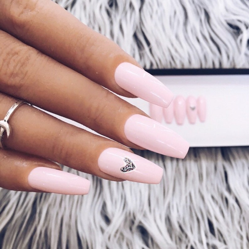 Baby Pink Heart Press On Nails Valentine Nails False Nails Etsy