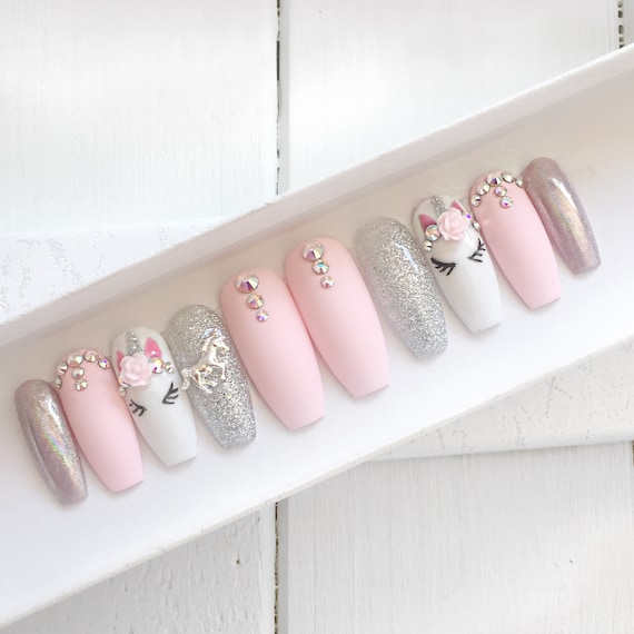 Pink unicorn press on nails