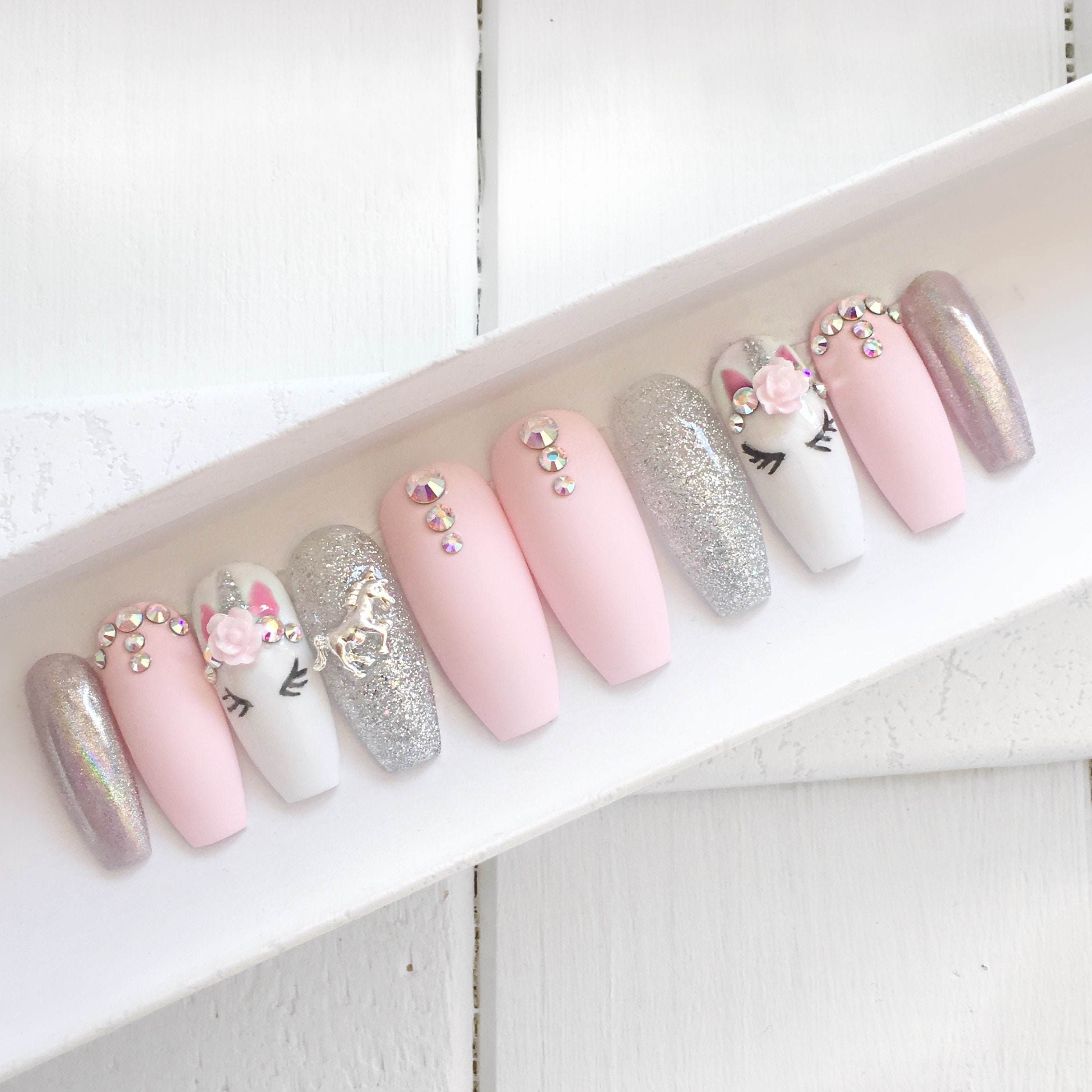 Pink unicorn press on nails
