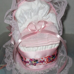 Pink Minnie Mouse Mini Bassinet Diaper Cake Baby Shower Gift ...