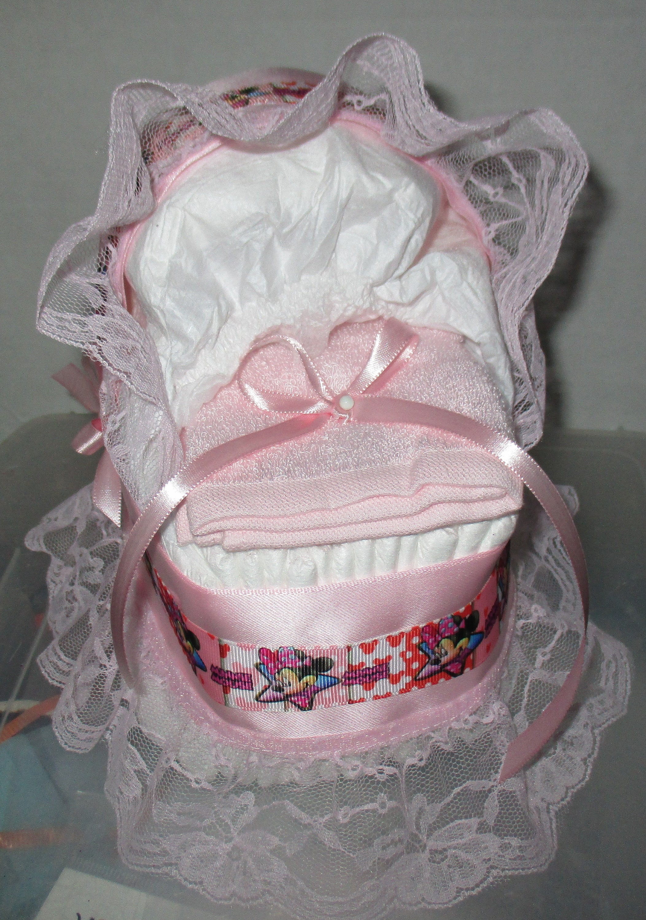 Pink Minnie Mouse Mini Bassinet Diaper Cake Baby Shower Gift ...