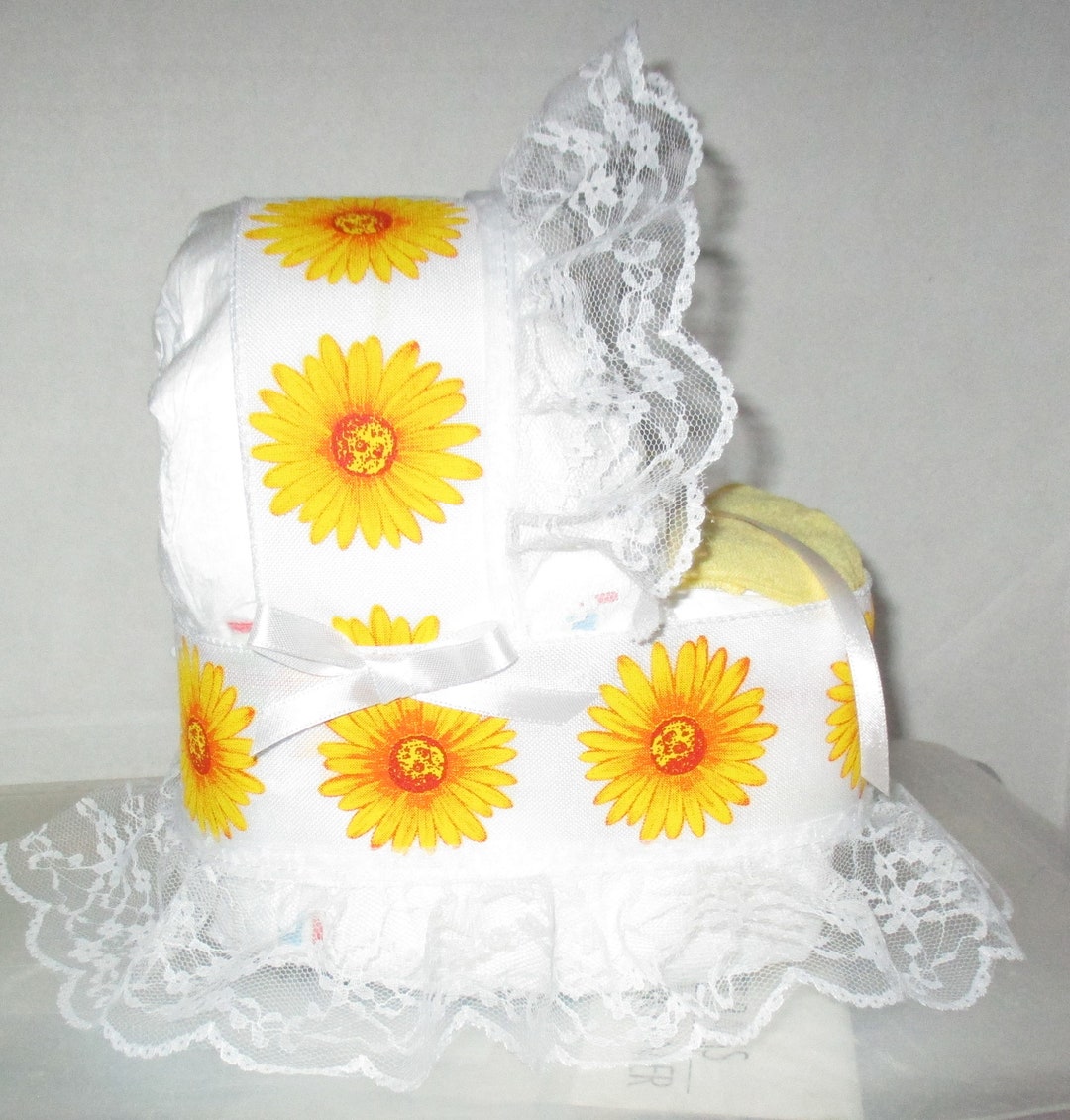 Sunflower & White Mini Bassinet Diaper Cake Baby Shower Gift ...