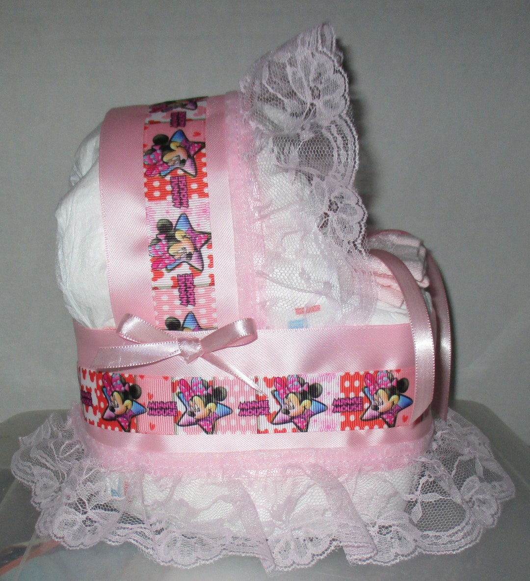 Pink Minnie Mouse Mini Bassinet Diaper Cake Baby Shower Gift ...
