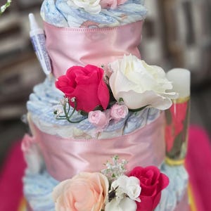 3 Tier Floral Diaper Cake Girls Diaper Cake Baby Shower Centerpiece
