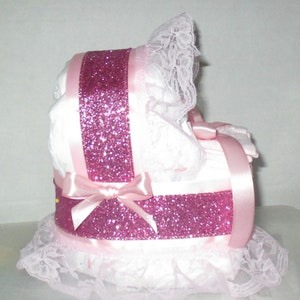Pink & Glitzer Rose Pink Bassinet Windelkuchen Baby Shower Geschenk