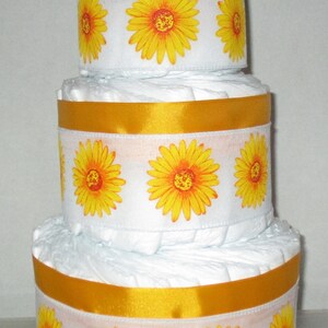White & Yellow Sunflowers 3 Tier Diaper Cake Baby Shower