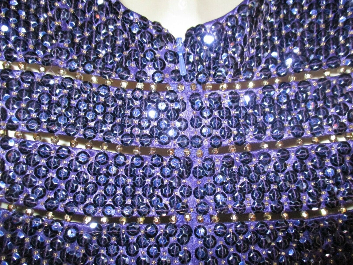 Niteline Della Roufogali Beaded Sequin Dress Purple And Gold | Etsy