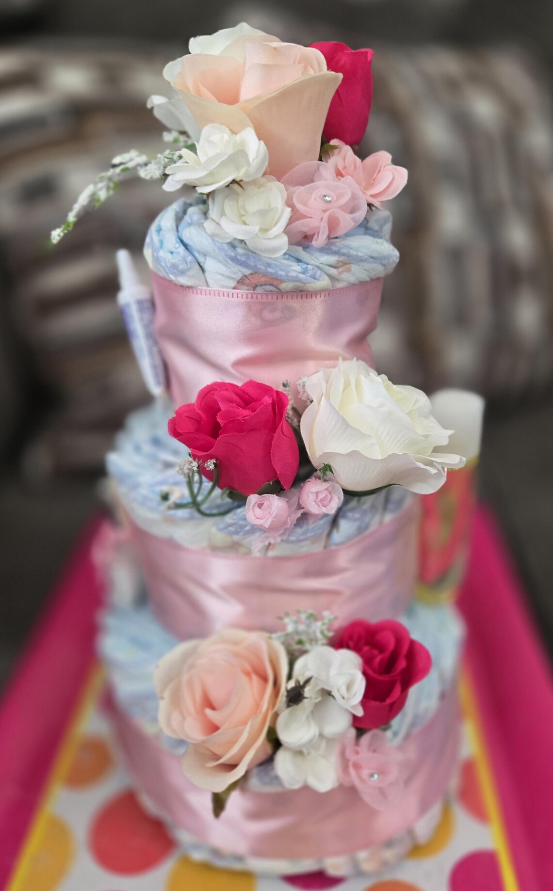 3 Tier Floral Diaper Cake Girls Diaper Cake Baby Shower Centerpiece - Etsy