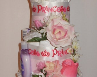 3 Tier Floral Diaper Cake Girls Diaper Cake Baby Shower Centerpiece