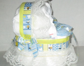 Mickey Mouse Mini Bassinet Diaper Cake Baby Shower Gift Centerpiece Mulit Colored