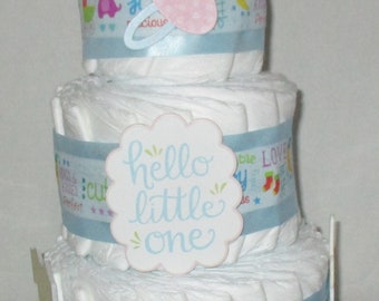 3 Tier Diaper Cake Baby Shower Boys Decorated Welcome Little One