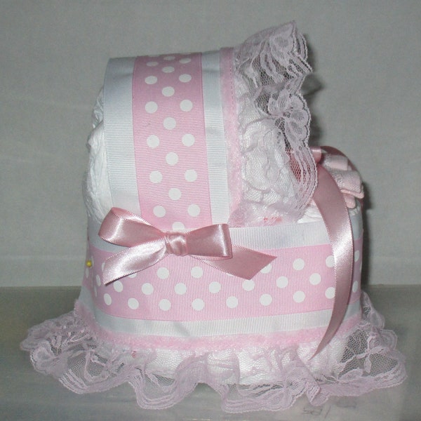 Light Pink Polka Dot Bassinet Diaper Cake Sea Foam Green Baby Shower