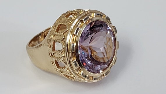 14k Gold and Large Round Amethyst Ring - image 1