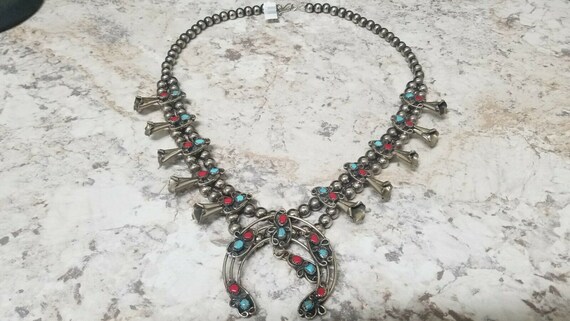 Sterling SIlver Squash Blossom Turquoise and Jaspe